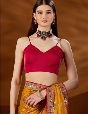 Mustard bandhani embroidered organza saree 4