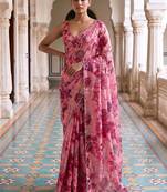 Pink floral sequinned organza saree