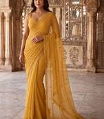 Mustard ethnic motifs embroidered poly chiffon saree