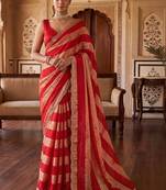 Red striped zari organza saree