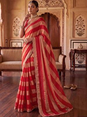 Red striped zari organza saree 2