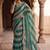 Teal women striped beads and stones organza designer saree