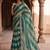 Teal women striped beads and stones organza designer saree
