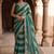 Teal women striped beads and stones organza designer saree