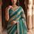 Teal women striped beads and stones organza designer saree