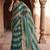 Teal women striped beads and stones organza designer saree