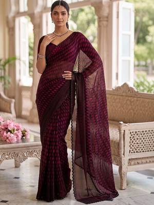 Maroon beads and stones organza designer saree 1