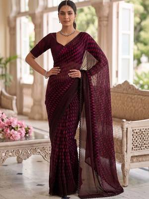 Maroon beads and stones organza designer saree 3