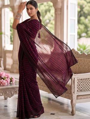 Maroon beads and stones organza designer saree 4