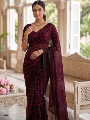 Maroon beads and stones organza designer saree 5