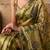 Olive floral beads and stones organza saree
