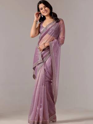 Lavender embellished zari tissue heavy work saree 1