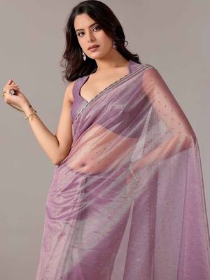 Lavender embellished zari tissue heavy work saree 2
