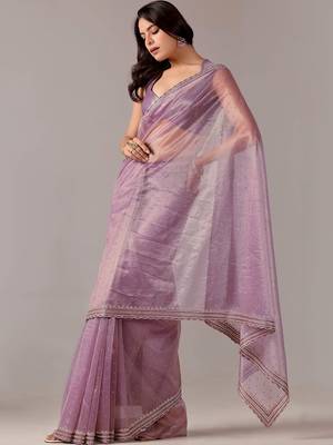 Lavender embellished zari tissue heavy work saree 3