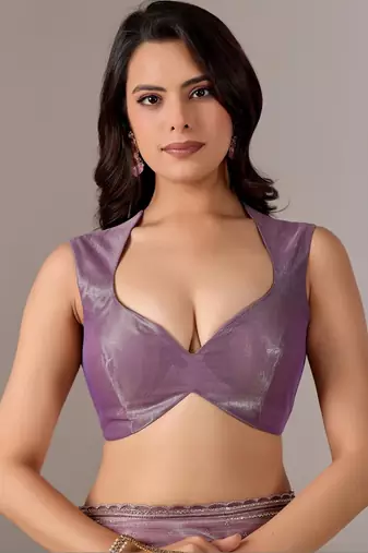 Lavender embellished zari tissue heavy work saree