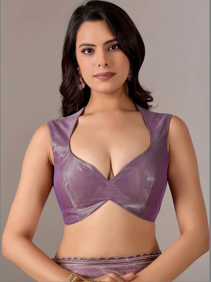 Lavender embellished zari tissue heavy work saree