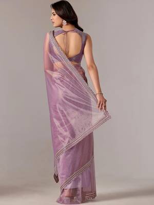 Lavender embellished zari tissue heavy work saree 5