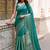Teal colourblocked zari art silk designer saree