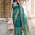 Teal colourblocked zari art silk designer saree