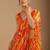 Orange leheriya beads and stones poly chiffon saree