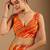 Orange leheriya beads and stones poly chiffon saree