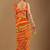 Orange leheriya beads and stones poly chiffon saree