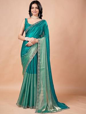Teal women ethnic motifs woven design saree 1