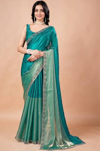 Teal women ethnic motifs woven design saree