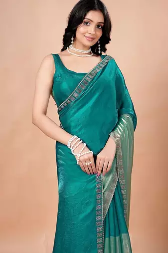 Teal women ethnic motifs woven design saree