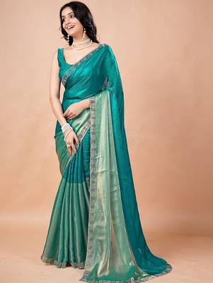 Teal women ethnic motifs woven design saree 3