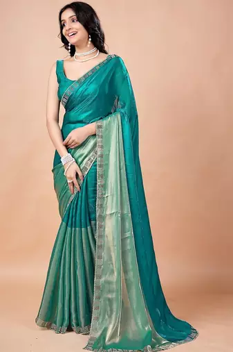 Teal women ethnic motifs woven design saree
