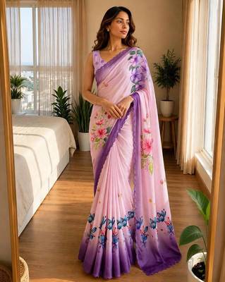 baby-pink silk blend floral print ready to wear saree 1
