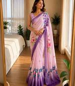 baby-pink silk blend floral print ready to wear saree