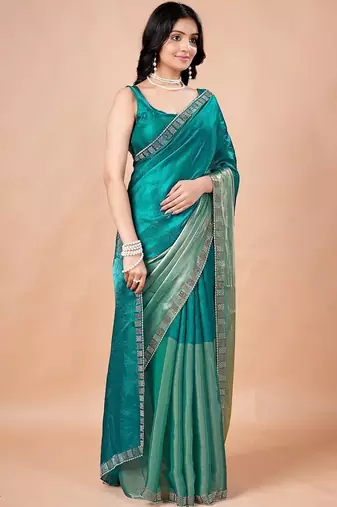 Teal women ethnic motifs woven design saree