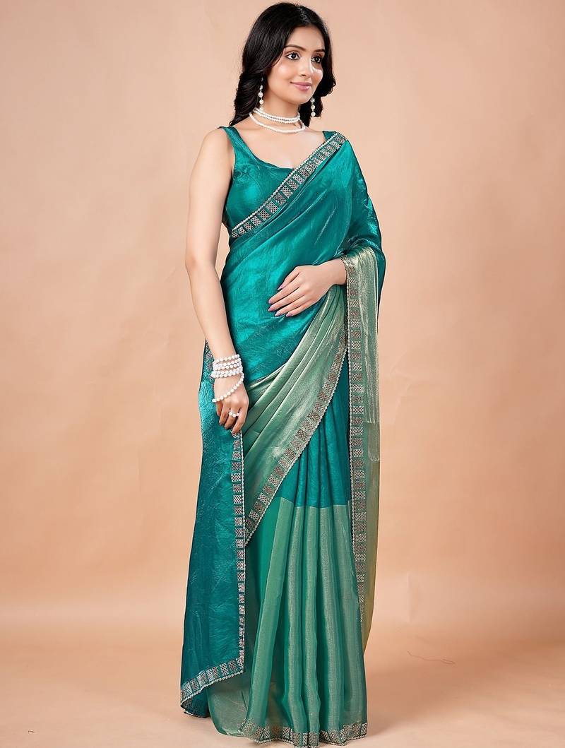 Teal women ethnic motifs woven design saree