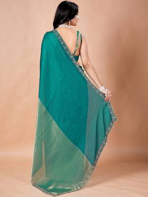 Teal women ethnic motifs woven design saree 5