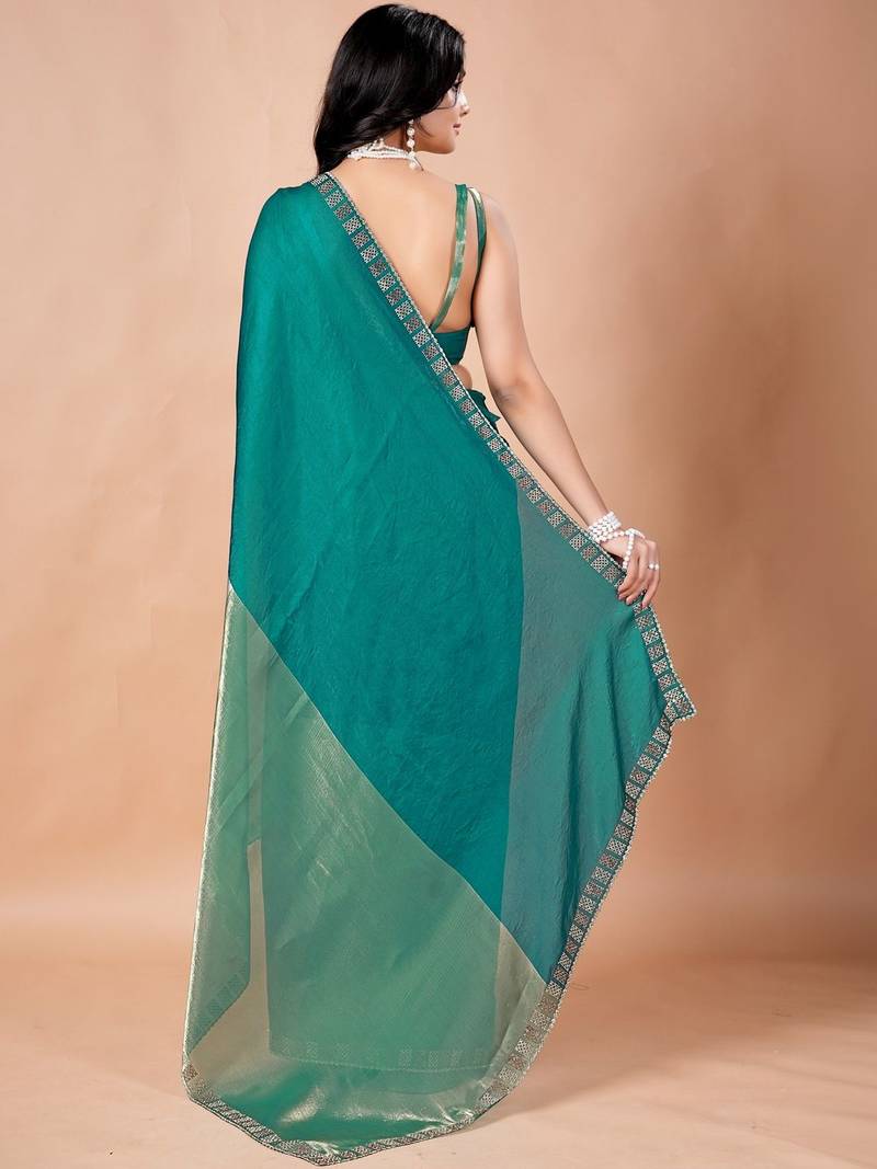 Teal women ethnic motifs woven design saree