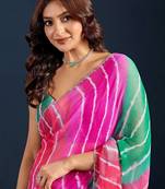 Multicolor leheriya beads and stones  chiffon saree