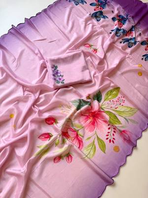 baby-pink silk blend floral print ready to wear saree 2