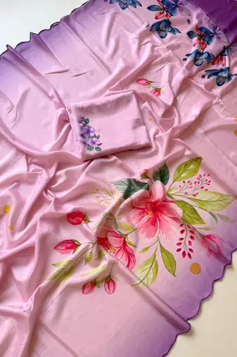 baby-pink silk blend floral print ready to wear saree