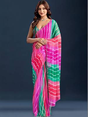 Multicolor leheriya beads and stones  chiffon saree 2
