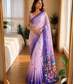 lavender silk blend floral print ready to wear saree