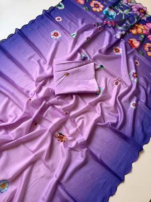 lavender silk blend floral print ready to wear saree 2