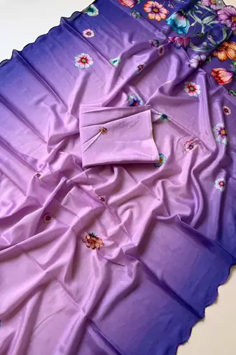 lavender silk blend floral print ready to wear saree