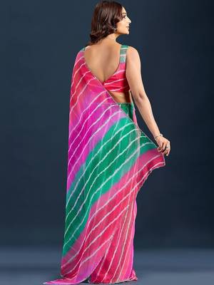 Multicolor leheriya beads and stones  chiffon saree 5