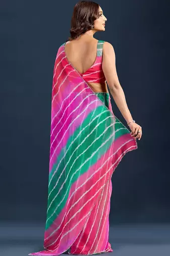 Multicolor leheriya beads and stones  chiffon saree