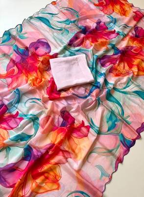 multicolor silk blend floral print ready to wear saree 2