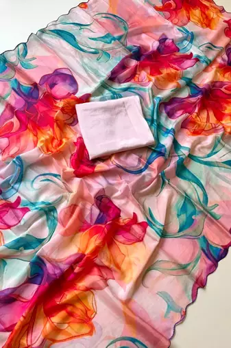multicolor silk blend floral print ready to wear saree