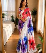 multicolor silk blend floral print ready to wear saree