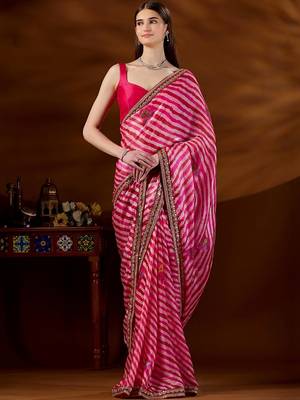 Pink leheriya printed saree 1